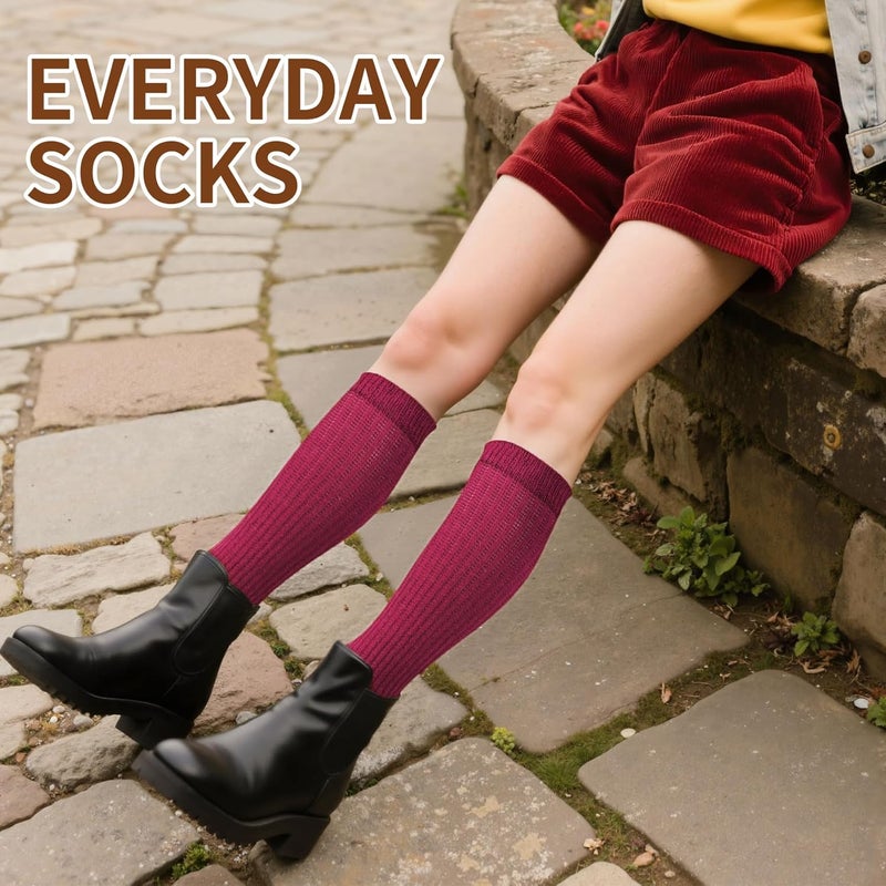 Socksfad Store Slouchy Boot Socks for Women, Soft Knit Scrunch Knee High Long Socks 4 Pairs 6-12 - Image 5